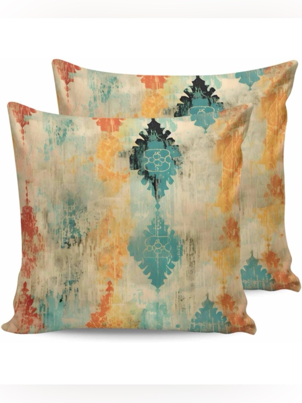 Set of 2 Throw Pillow Covers, Orange Teal 18x18